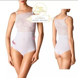 WOLFORD Lace‎ Mesh Strappy Bodysuit Size 8 in White NEW